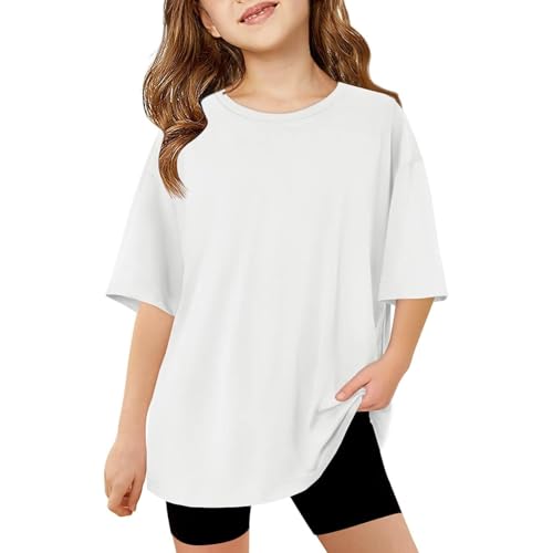Camiseta Niños Niñas Manga Corta Color Sólido Camisetas Cuello Redondo Cómoda Suelto Suave Tops Adolescente Camisa Largo Blusa T-Shirt Basic Moda tee Casual Shirt Verano 2025