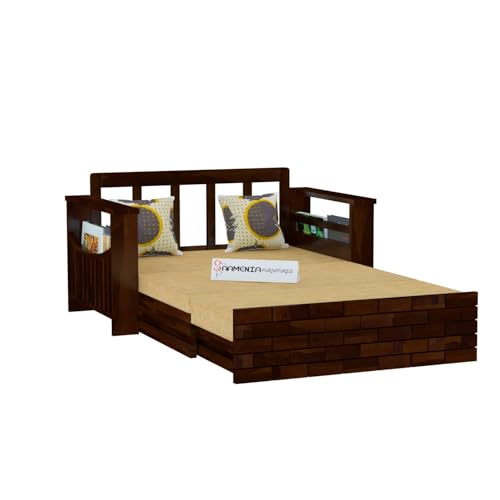 Image of Mamta Furniture Solid Wood Foster 2 Seater Sofa Cum Bed for Living Room | Two Seater Queen Size Sofa Bed for Home | Sofa Com Bed | Sheesham Wood Dark Walnut