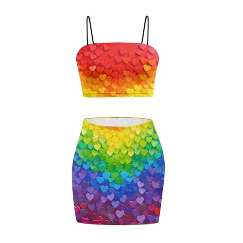 Image of Biyejit Women's 2 Piece Summer Outfits Spaghetti Strap Crop Tops and Bodycon Mini Skirt Dress Set Plus Size S-4XL