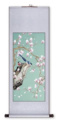 Peinture sur rouleau decoration Feng Shui entree tenture murale fleur oiseau joyeux