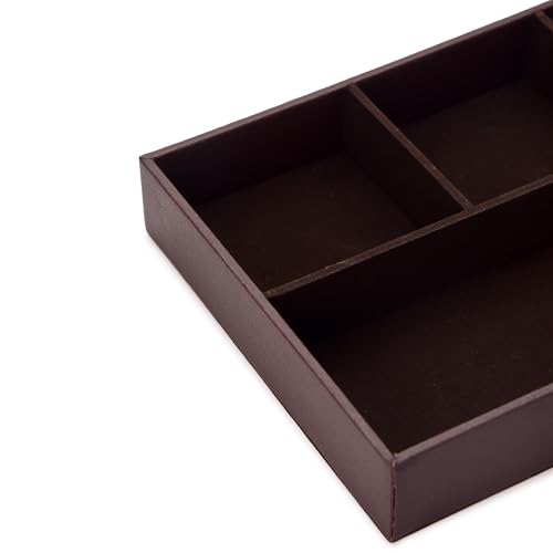 Image of Faux Leather Desk Organizer Tray| 4 Compartment for Multi-Functional, Office, Study Table, Tray, Cosmetic Organizer(Brown)