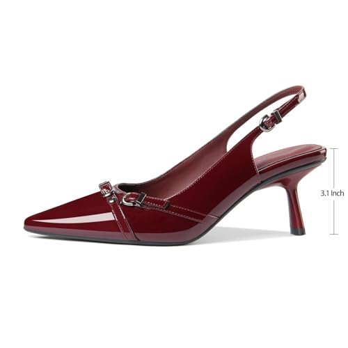 Image of Kitten Heels for Women Closed Pointed Toe Heels Patent Leather Low Heel Slingback Dress Shoes Feature Adjustable Buckle for Date Party Work Office Comfortable Sexy Pumps Shoes