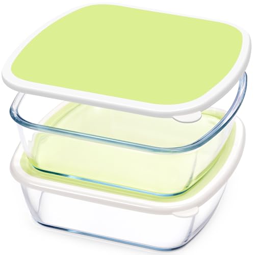 NUTRIUPS Glass Baking Dish with BPA Free Lids Square Baking Pan with White Contrast Lid (Mustard Yellow 2 Pack 9 x 9)