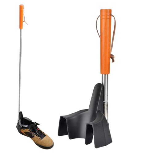 Calzador de mango largo – 31 pulgadas telescópica de metal ayuda para vestir | Calzador ajustable con removedor de calcetines, calzador largo perezoso para personas mayores, hombres, mujeres, niños y