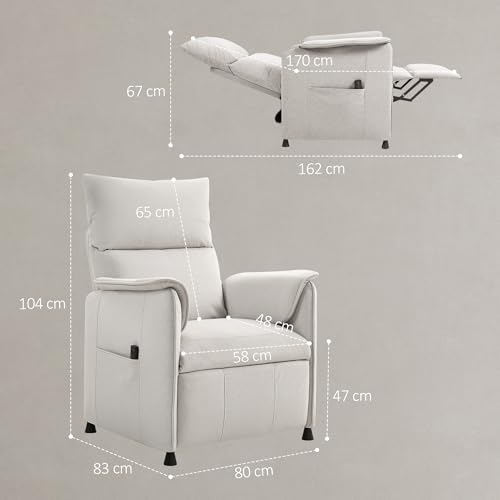 HOMCOM Fernsehsessel Elektrisch Relaxsessel mit Liegefunktion Fußteil TV Sessel mit Verstellbarer Rückenlehne Seitentasche ergonomisch Ruhesessel Liegesessel für Wohnzimmer Schlafzimmer Cremeweiß – Bild 4
