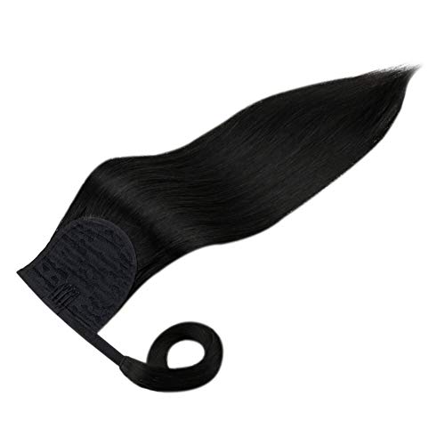 Human Hair Ponytail Extensions 22 Inches 100g Color 1B Off Black Real Human Hair Extensions Clip in Ponytail Extensions
