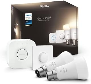 Philips Hue White Starter Kit: Smart Bulb Twin Pack LED [B22 Bayonet Cap] incl. Bridge and Dimmer Switch - 1100 Lumens (75W equivalent). Works with Alexa, Google Assistant and Apple Homekit
