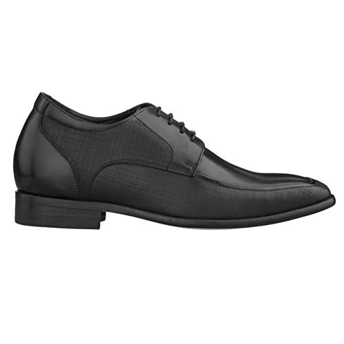 CALTO Men's Invisible Height Increasing Elevator Shoes - Black Premium Leather Lace-up Formal Derby Oxfords - 3 Inches Taller - Y5032 - Size 9 D(M) US2