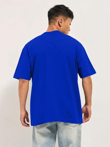 Image of LEOTUDE Half Sleeve Oversized Tshirt for Men, Round Neck Cottonblend Drop Shoulder Printed T-Shirt (Black Color)