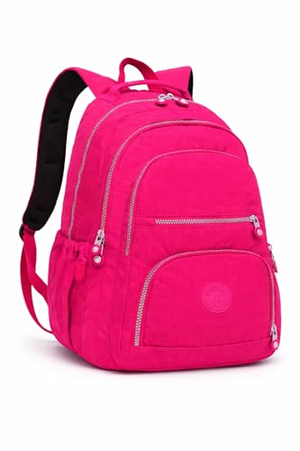 Mochila Grande 30L Nylon Impermeável Feminina Masculina Escolar Juvenil Notebook 15' — Mochila Preta Resistente com Múltiplos Bolsos, Leve, Casual e Reforçada para Escola e Viagens (Pink)