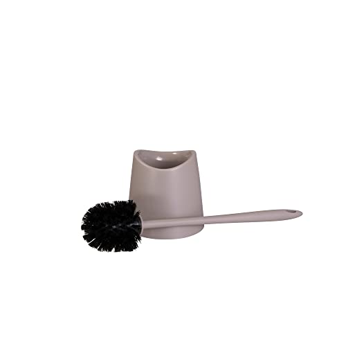 Image of Superio Bathroom Trash Can with Toilet Brush Set Grey Modern 6 Liter Small Waste Basket Plastic Step On Garbage Can and Toilet Bowl Cleaner Bathroom Accessories Set, Taupe
