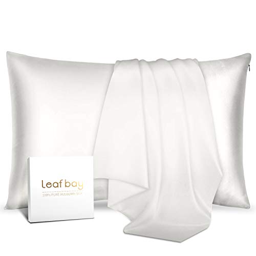 Leafbay 100% Pure Mulberry Silk Pillowcase for Hair & Skin - Allergen Proof Dual Sides 600 Thread Count Silk Bed Pillow Cases with Hidden Zipper,1 Pack King Size
