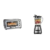 Hamilton Beach Air Fryer Countertop Toaster Oven, Stainless Steel & Power Elite Wave Action Blender, Stainless Steel Ice Sabre-Blades, Black (58148A)