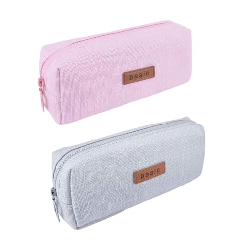 QYINXIU 2 Pack Small Pencil Case, Cotton Linen Pencil Case Pouch Bag, Office Storage Organizer Coin Pouch Cosmetic Bag (Pink+Grey)