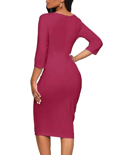 Image of Church Dresses for Women 3 /4 Sleeve Ruffle Vintage Bodycon Cocktail Work Midi Pencil Dress