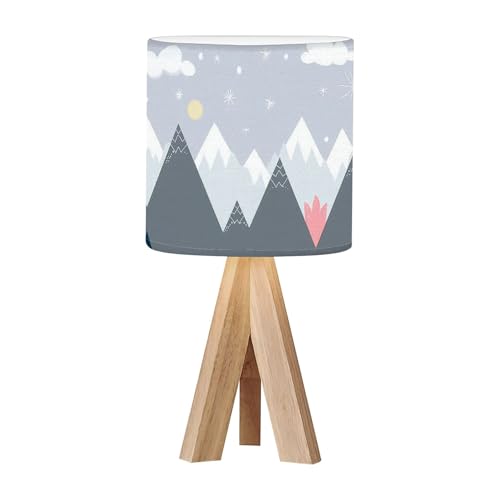 OEPWQIWEPZ Tripod Bedside Desk Table Lamp Mountain Landscape Childrens Mountainscape Childrens Wood Nightstand Lamp with Linen Fabric Shade for Nursery Bedroom Living Room Kids Room