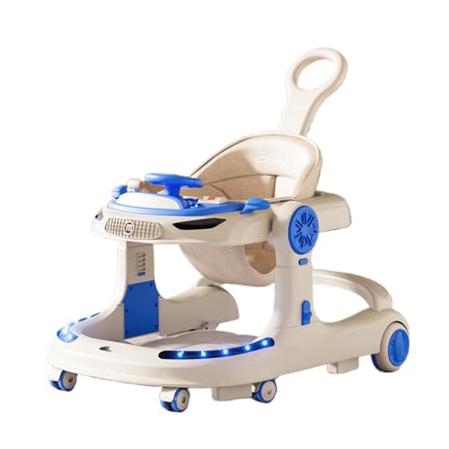 Youluck 折りたたみ式ベビーカー 、 折りたたみ式 高さ調節可能 音楽機能付き、 転倒防止 コンパクトで取り外し可能 ダイニングチェアとしても使用可能 、収納簡単(ブルー) (ハンドル付き,ブルー)