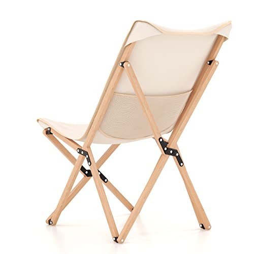 GIANTEX Sillas de Camping 2 Paquetes, Sillas Plegables para Playa, 330 lbs, Silla Mariposa al Aire Libre, Sillas Portátiles para Picnic, Pesca, Senderismo, Montañismo, Marco de Bambú Ligero Sin Montaje (Beige) miniatura 7