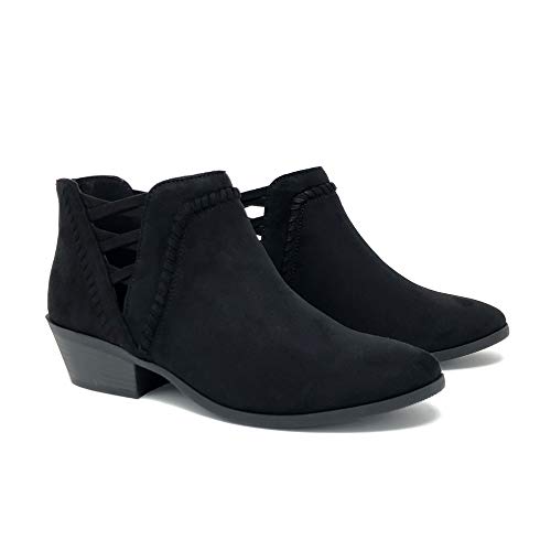 Soda Sincere Women's Low Ankle Heel Bootie with Elastic Cross Straps (Wide Fit Available)3