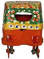 Handcrafted Green & Yellow Wooden Auto Rickshaw