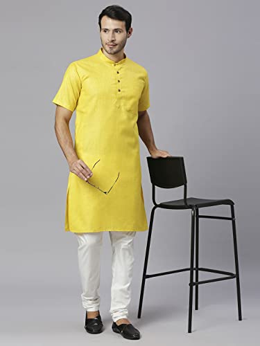 Image of Rajubhai Hargovindas Men's Pure Cotton Woven Design Half Sleeve Kurta