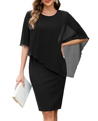 oten Wedding Guest Dress for Women Chiffon Cape Sheath Bodycon