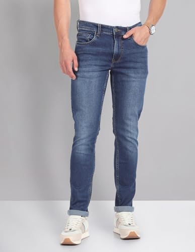 Image of Arvind AD Mid Rise Blue Skinny Fit Jeans