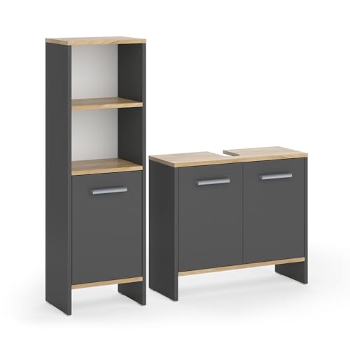 Vicco Badezimmermöbel-Set Karli, Anthrazit/Goldkraft Eiche, 2 Teile