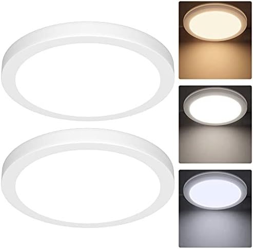2-Pack 150W Equivalent LED Flush Mount Ceiling Light Fixture 8.5in Modern Dimmable 18W 1260LM Adjustable 3 Color Temperatures 3000K/ 4000K/ 5000K Round Close to Ceiling Light for Kitchen Hallway White