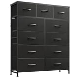 WLIVE Tall Dresser for Bedroom, Fabric Dressers Storage Tower, Dresser & Chest of Drawers Organizer Unit with 11 Drawers, Storage Cabinet, Hallway, Closets, Steel Frame, Wood Top, Charcoal Black