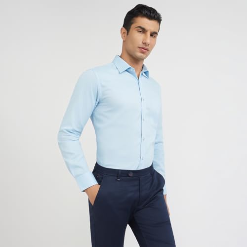 Image of Raymond Men Pure Cotton Slim Fit Structure Pattern Semi Cut Away Collar Formal Shirt