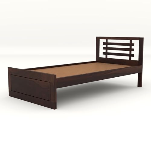 Image of Solid Sheesham Wooden Bed 6X4 Bed Single Bed Without Storage for Bedroom - Single Cot Wooden BedSingle Size for Living Room Guest Room - 12 Month Warranty (Mateo Walnut)