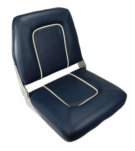SAWESTO ALLPA Bootssitz Klappsitz Coach Deluxe | klappbarer Bootsstuhl/Vinyl wetterfest & wasserfest gepolsterter Steuerstuhl für Boote und Angler – Navy Blau / 432 x 457 x 381 mm