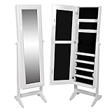 vidaXL Espejo de Pie de Cuerpo Entero con Armario Joyero para Guardar Joyas Accesorios Madera de Eucalipto y Vidrio Blanco 40x36x146 cm