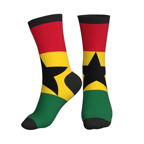 EKPASVC Chaussettes tubulaires pour homme avec imprimé drapeau du Ghana, confort semblable au coton, performance athlétique, pour la course à pied et au quotidien, 3 noir, Taille unique