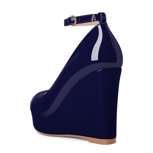 Eldof Wedges for Women Closed Toe Ankle Strap Platform High Heel Wedges Pumps 4 Inches3