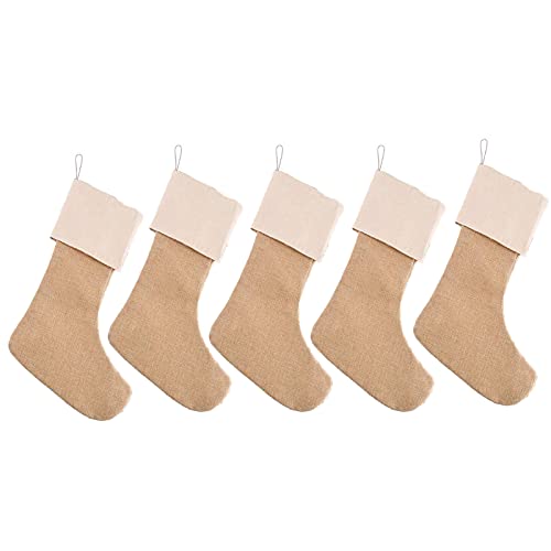 UNKCEST 1 Stück Weihnachsstrumpf Sackleinen Kamin Weihnachtssocken, Nikolaussocken zum Befüllen & Aufhängen für Weihnachtsdeko als Geschenk, Süßigkeiten, DIY Craft Weihnachtsstrümpfe Design Cover