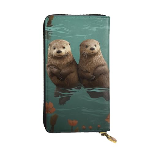 Portefeuille long en cuir avec motif loutres, un accessoire chic à grande capacité