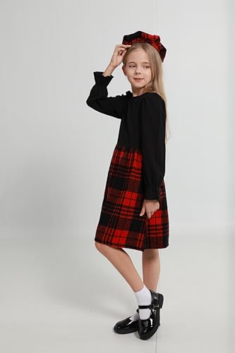 Ochine Girls Dress with Hat 2 Piece Long Sleeve Striped Holiday Party Casual Dress and Beret Hat for Fall Winter 6-12 Years3