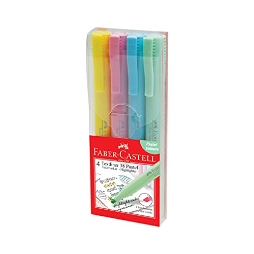 Faber-Castell Textliner 38 Pastel Highlighter Pen (Wallet of 4pcs, Multicolor)