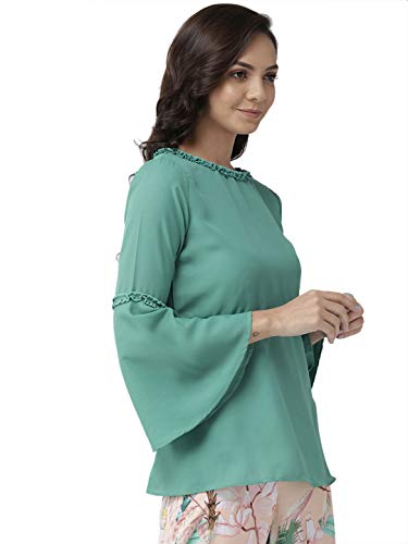 Image of Style Quotient Grey Polyester Solid Flared Sleeves Casual Tops