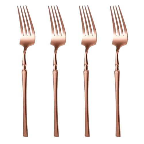 Image of Dinner Forks Set of 4 | Korean Vintage Style Flatware Fork Set | Dishwasher-Safe Stainless Steel Cutlery for Home, Restaurant & Gift Giving (Rosegold)