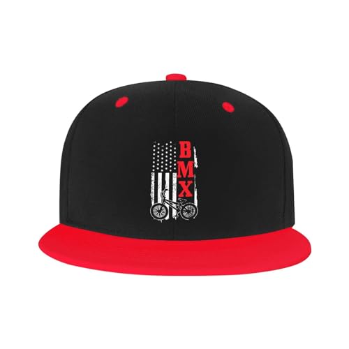 BMX American Flag Snapback Hat Child Adjustable Washable Flat Brim Hip Hop Hat Red2
