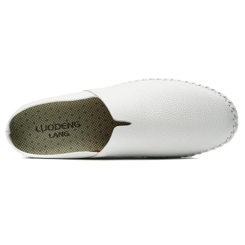 Image of Men's Slip-On Loafers Mules Clog Handmade Leather Slippers Hand Stitched no-Heel Casual Shoes for Men Breathable Comfortable Soft