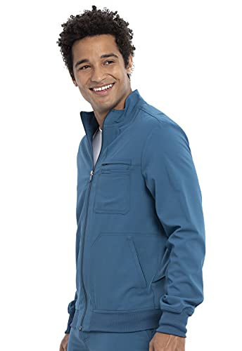 Cherokee Euphoria Men Warm Up Scrubs Jacket Zip Front Ck395A, M, Caribbean Blue #TOP2
