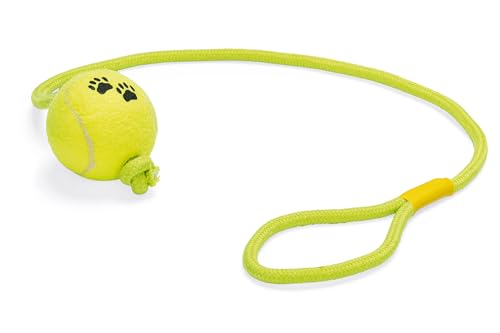 Karlie Tennisball mit Wurfseil, Hundespielzeug, Gummi/Beflockt, Gelb, 17x6x6 cm