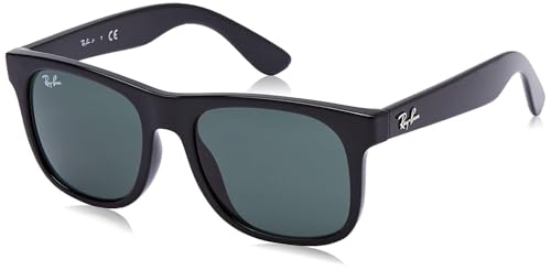 Ray-Ban Óculos de sol quadrados Justin RJ9069S para crianças, Preto/Verde escuro, 48 mm