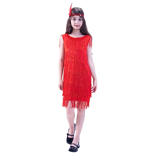 Kalcykizz Girls' Flapper Party Dress Kids 1920S Costume For Children (Red, 7-9Y) #TOP23