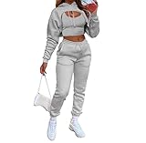 Vssjavun Women's Sexy 3 Piece Tracksuits - Long Sleeve Pullover Crop Top Hoodie +Tank Top+Drawstring