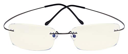 CessBlu Rimless Blue Light Blocking Glasses for Men Reading Computer Titanium Computer Readers Cut UV Rays Bendable (Gunmetal) +1.0